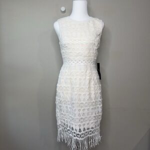 Lulus S Kenna White Crochet Lace Fringe Bachelorette Bodycon Dress Bridal Easter